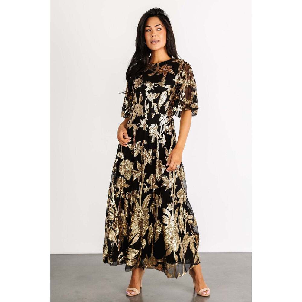 Baltic Born Lucy Sequin Dress | Black + Gold Size 2XL2XL